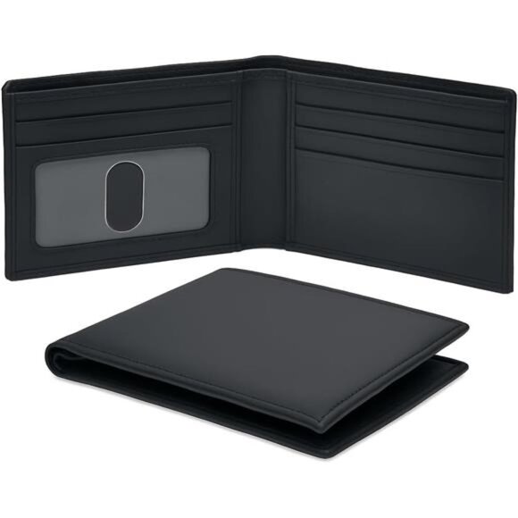 Slim Leather Wallet for Men - Black - Picture 1 of 7